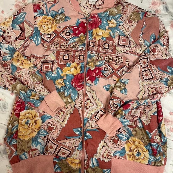 Blair Boutique Jackets & Blazers - Vintage‎ Blair Boutique Floral Zip Up Jacket Women's Size L Shoulder Pads 80s